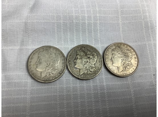 3 Morgan Silver Dollars 1889, 1901, 1921