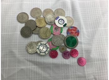 Assorted Lot Of Gaming Tokens And Chips