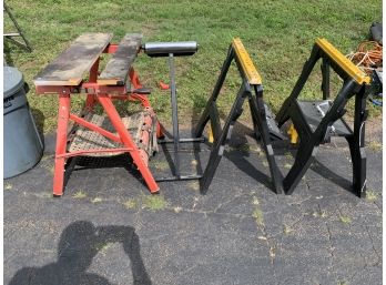 A Pair Of Sawhorses, Skil Work Mate And Roller