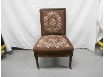 Fireside Chair With Needlepoint Back And Seat And A Walnut Frame
