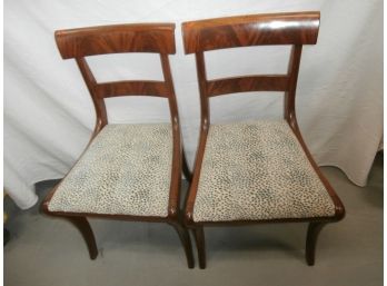 A Pair Of Book Matched Mahogany Antique Side Chairs With Contemporary Upholstery
