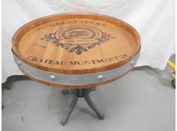 Signed And Designed For Pier 1 Imports Replica Barrel Top (removable) Table With Painted Blue Base