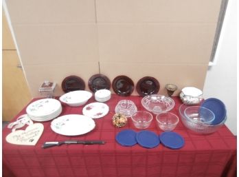 A Large  Lot Including A Signed Waterford Crystal Low Bowl, Pyrex Bowls And Assorted China