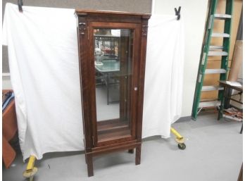 Mahogany Curio Cabinet With Single Side Panels, Glass Front Door With Mirrored Back, With Glass Shelves