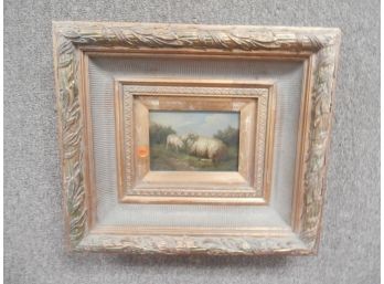 Contemporary Sheep Painting On Wooden Board Signed Breise