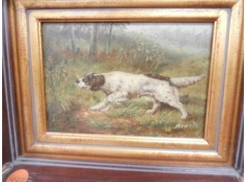 Contemporary Painting On Wooden Panel Pointer Dog Signed Breise