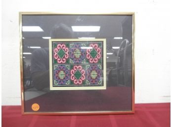 Framed H'Mong Folk Art Example Of Needlepoint From Laos