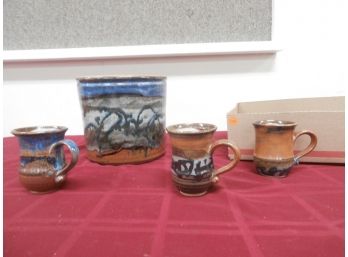 Studio Ware Pottery Including A Planter And 3 Mugs