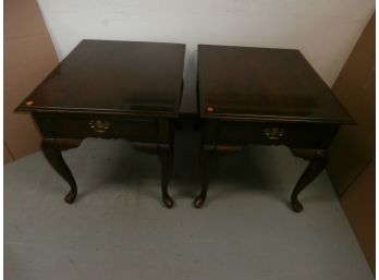 A Pair Of Walnut Finish Single Drawer End Tables