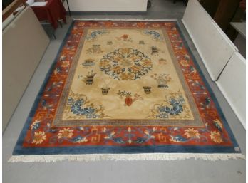 Room Sized Rug Handwoven In India, Signed, Genuine Cathay, #6-308 Gold And Red Design 9770