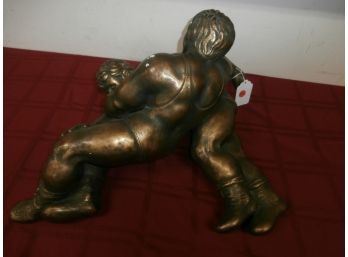 Large Plaster Cast Wrestling Statue, Unsigned