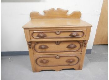 Chestnut 3 Drawer Chest Of Drawers With Back Splash And Carved Pulls
