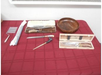 Mixed Lot Including Carving Sets, Sterling Silver Handled Items And 1 Hawaiian Bowl