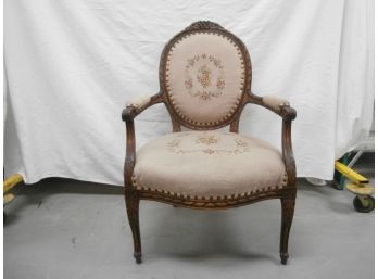 Carved French Armchair With Needlepoint Seat And Back