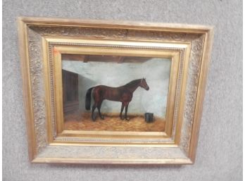 Contemporary Replica Horse Painting On Wooden Panel Signed Braum