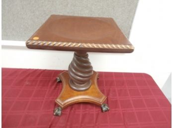 Wooden Pedestal With Cast Brass Ball And Claw Feet