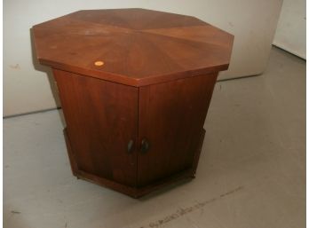 Mid Century Modern Walnut Octagonal 2 Door End Table With Cabinet