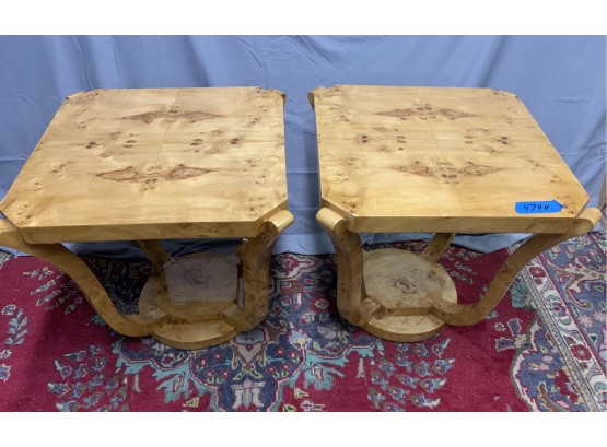 Pair Of Burled Square End Tables With An Art Deco Style