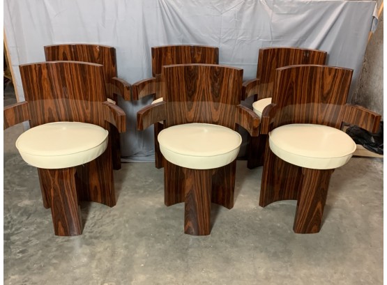 Set Of 6 Rosewood Barrel Back Arm Chairs With Ivory Seats
