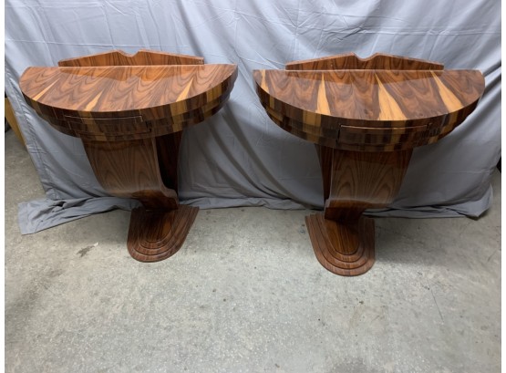 Pair Of Art Deco Style 1 Drawer 1/2 Round Hall Stands