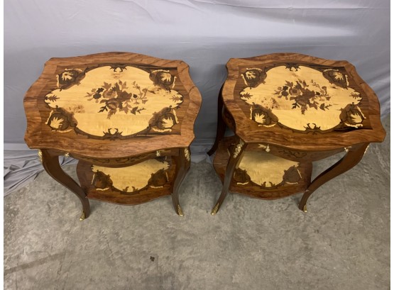 Pair Of Inlaid One Drawer Stands With Gold Ormolu