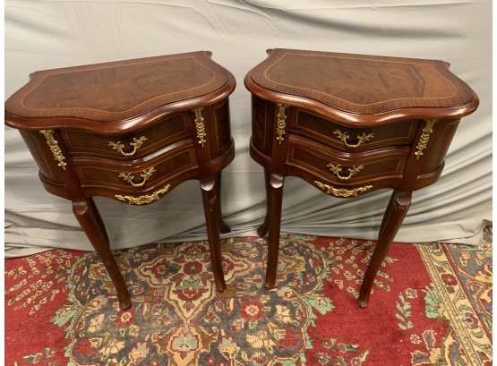 Pair Of Inlaid 2 Drawer Stands With Gold Ormolu