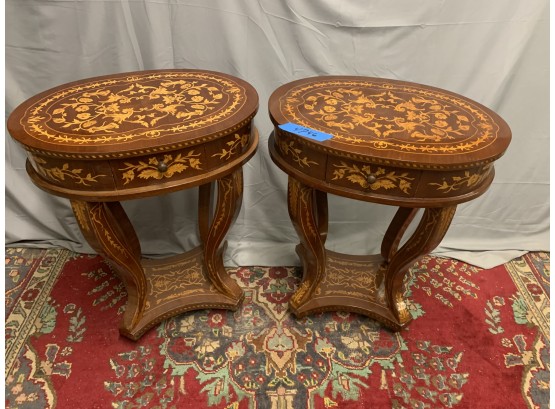 Pair Of Very Inlaid 1 Drawer Stands