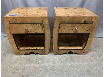 Pair Of Burled 1 Drawer Side Tables With Great Art Deco Look