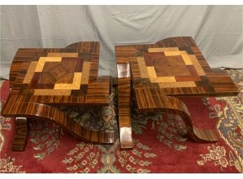 Pair Of Bent Wood Inlaid Side Tables With A Retro Design