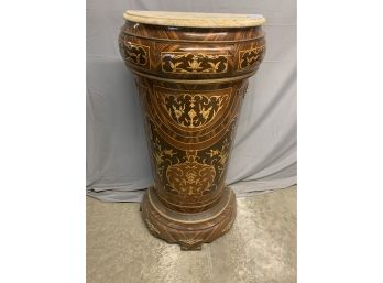 Marble Top 1/2 Round Inlaid Pedestal With A Drawer