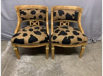 Pair Of Burled Wood Egyptian Detail Accent Chairs