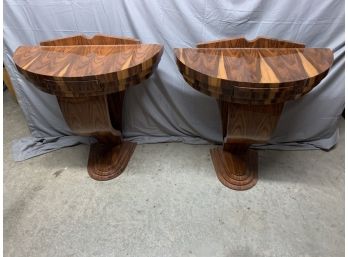 Pair Of Art Deco Style 1 Drawer 1/2 Round Hall Stands