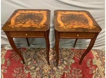 Inlaid 1 Drawer Side Tables With Great Detailed Inlay Work