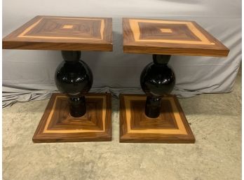 Pair Of Square End Tables With A Black Ball Base