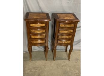 Pair Of Small 4 Drawer Inlaid Stands