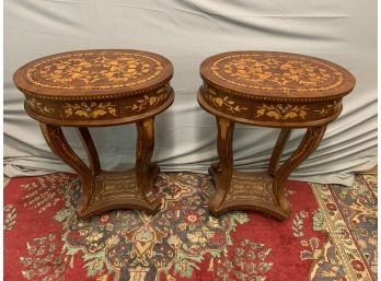 Pair Of Inlaid 1 Drawer Stands With Great Detail
