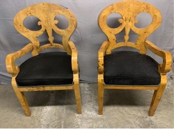Pair Of Burled Arm Accent Arm Chairs