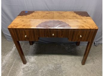 Burled And Inlaid Flat Top Desk With Three Drawers
