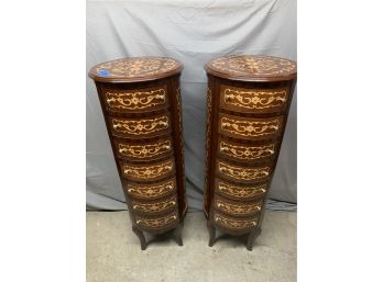 Pair Of Round Inlaid 7 Drawer Lingerie Chests