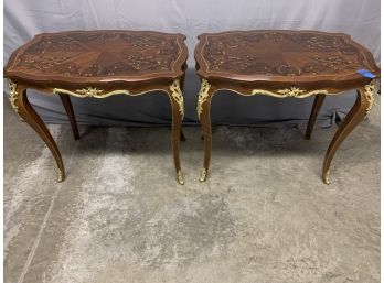 Pair Of Inlaid And Painted Tables With Gold Ormolu