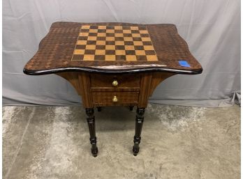 Inlaid Game Table With Two Drawers And A Door