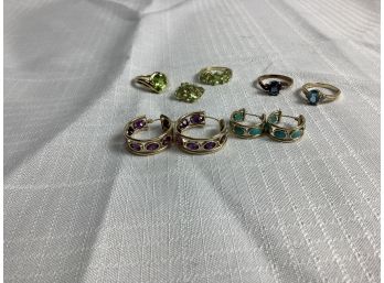 14KT Gemstone Rings, Earrings And Pendant. 20.2 Grams