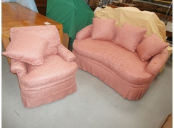 Upholstered Loveseat And Matching Arm Chair Set, Tag Reads: Brunschwig+Fils #32355.01