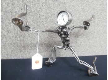 Metal Sculpture Of Found Objects Such As Hooks, Cotter-pins, Nuts, Bolts And A Gauge