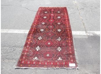 Hand Made Rug With Deep Red And Orange Color