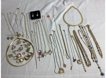Sterling Silver Jewelry Including Necklaces, Earrings, Gem Stones. 254.4 Grams