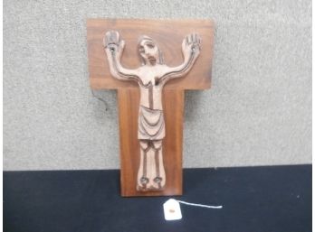 Sculpture Of Crucifixion Of Christ Comprised Of Pottery, Wooden Cross And Nails