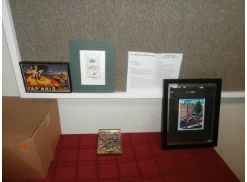 Mixed Lot Including Ephemera, A Print And 1 Bookend