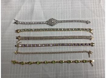 Sterling Silver Gemstone Tennis Bracelets 102.6 Grams