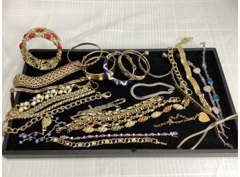 Lot Of Costume Jewelry Bracelets Some With Stones And “pearls”
